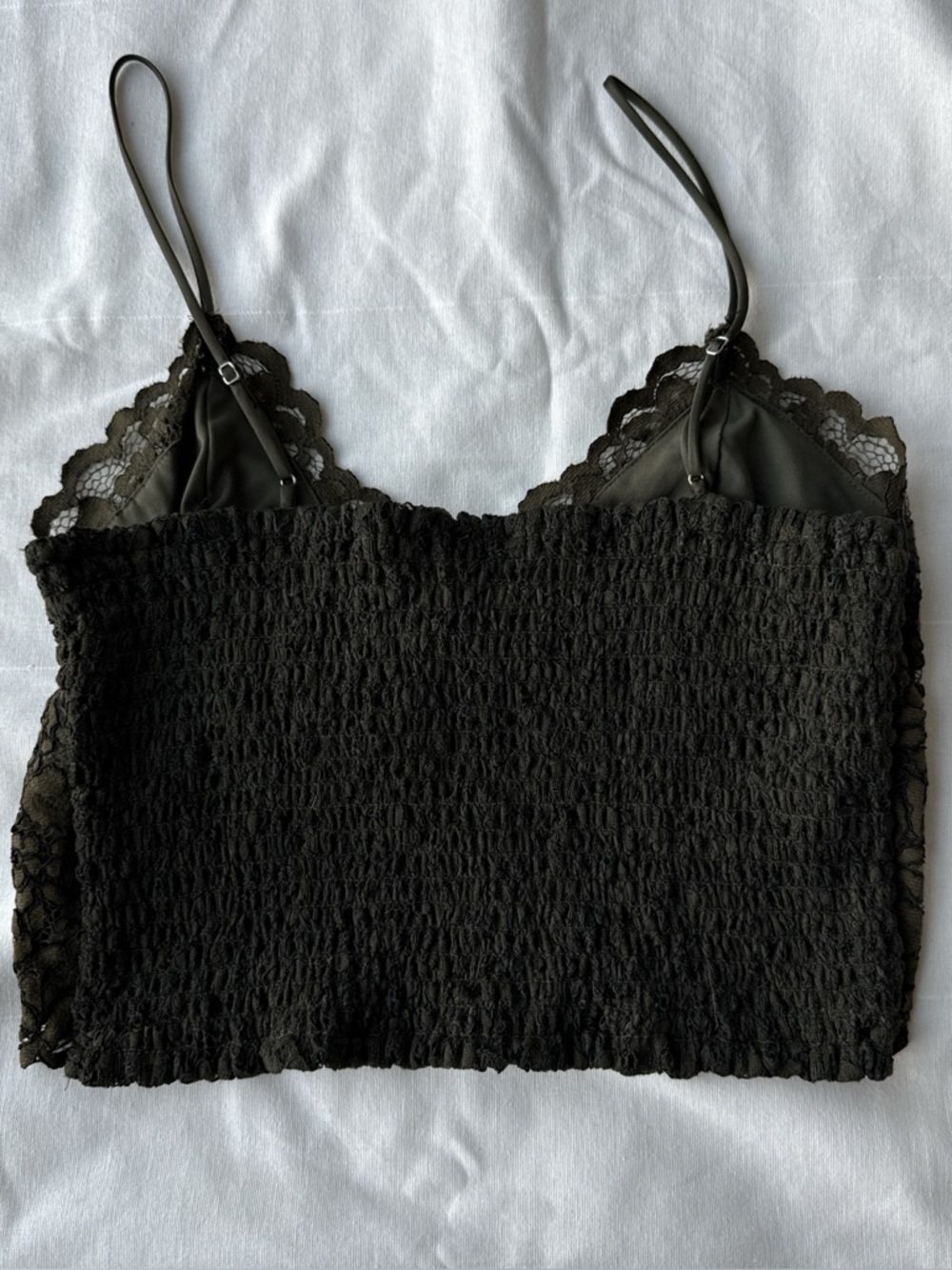Express Dark Green Lace Crop Top - Picture 2 of 4